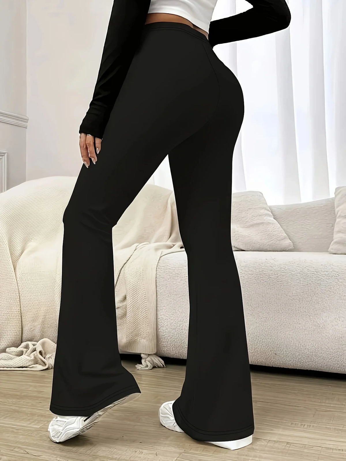 Women's black high-rise flared trousers