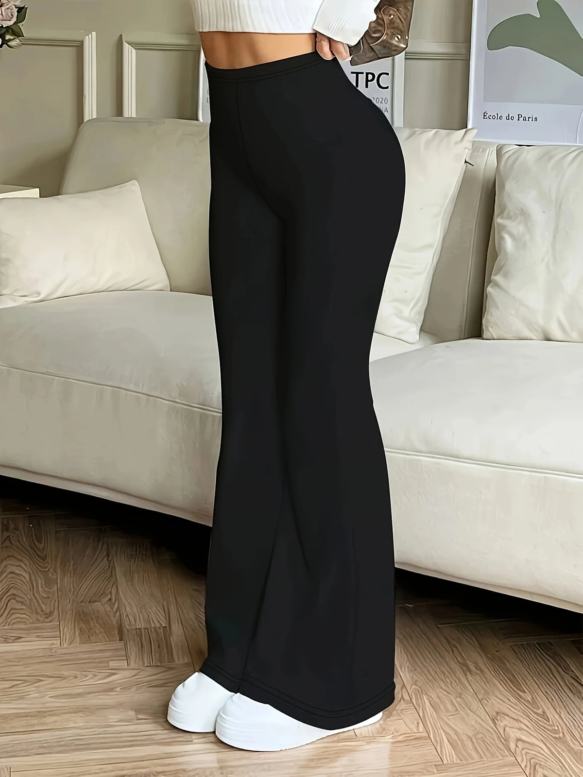 Women's black high-rise flared trousers