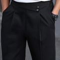 Men's black pleated trousers for layering through autumn and winter