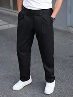 Men's light grey pleated trousers for layering through autumn and winter