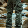 Men's fern green two-tone utility cargo trousers in autumn and winter