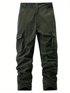 Men's fern green two-tone utility cargo trousers in autumn and winter
