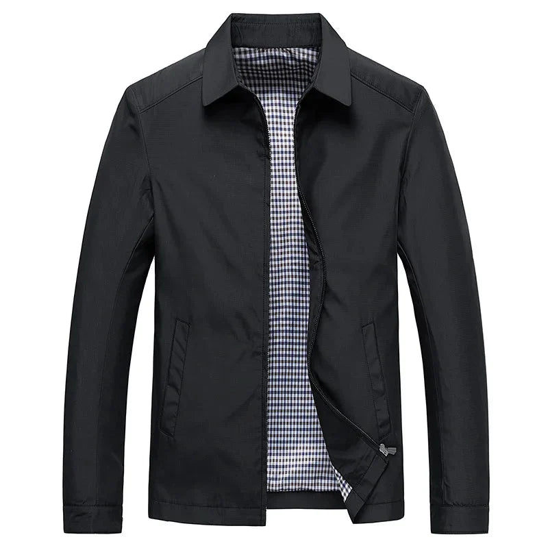 Men's black all-weather collared jacket for cold autumn and winter days