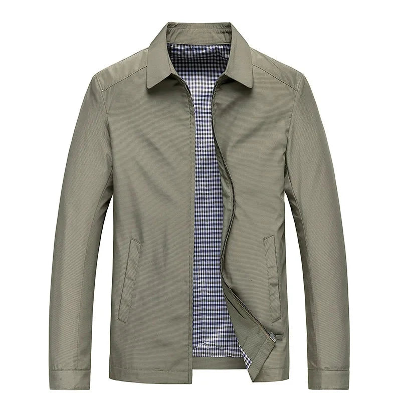 Men's navy blue all-weather collared jacket for cold autumn and winter days