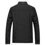 Men's navy blue all-weather collared jacket for cold autumn and winter days