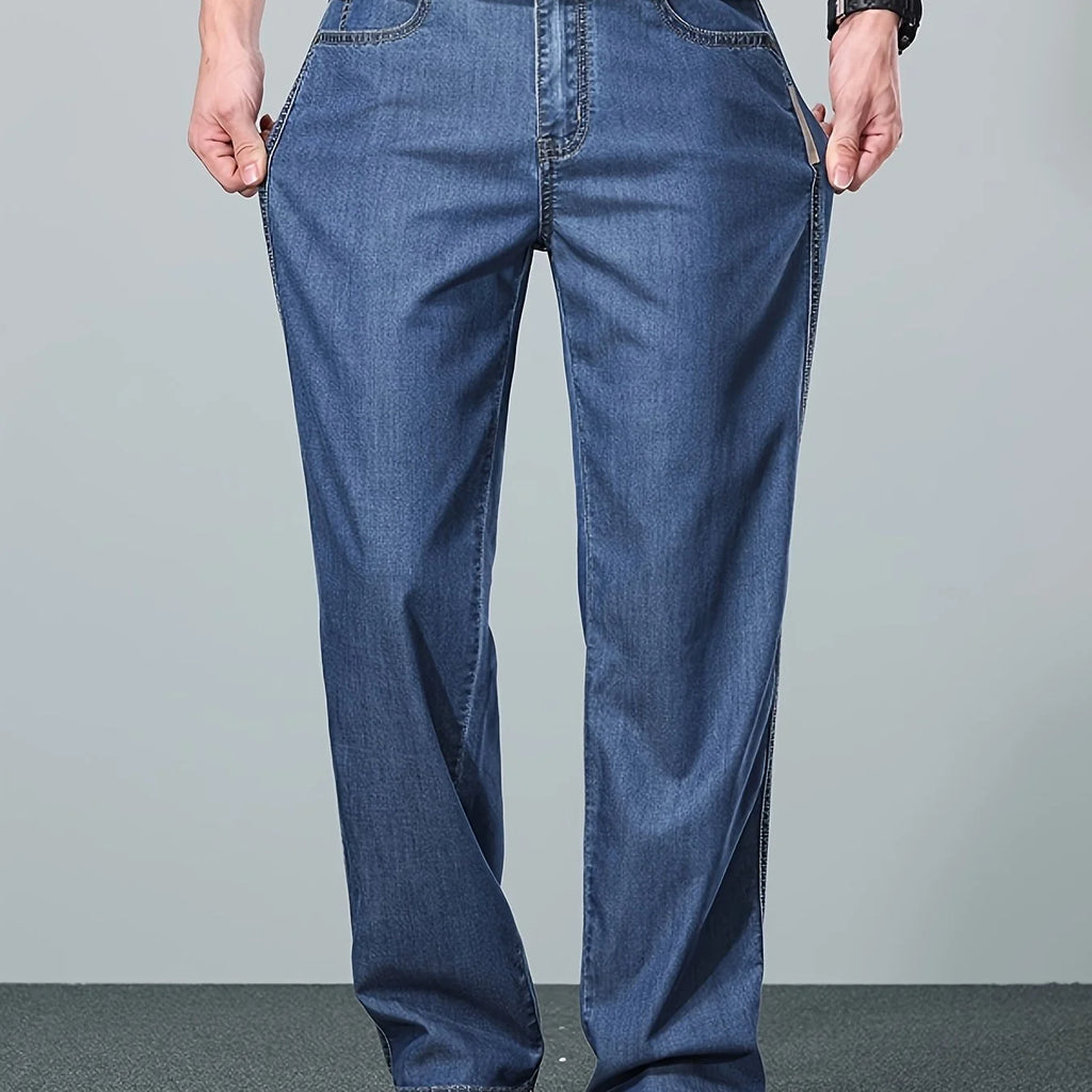 Men's blue relaxed straight-leg jeans