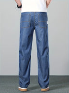 Men's blue black relaxed straight-leg jeans