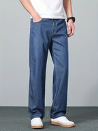 Men's blue relaxed straight-leg jeans