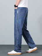 Men's blue black relaxed straight-leg jeans
