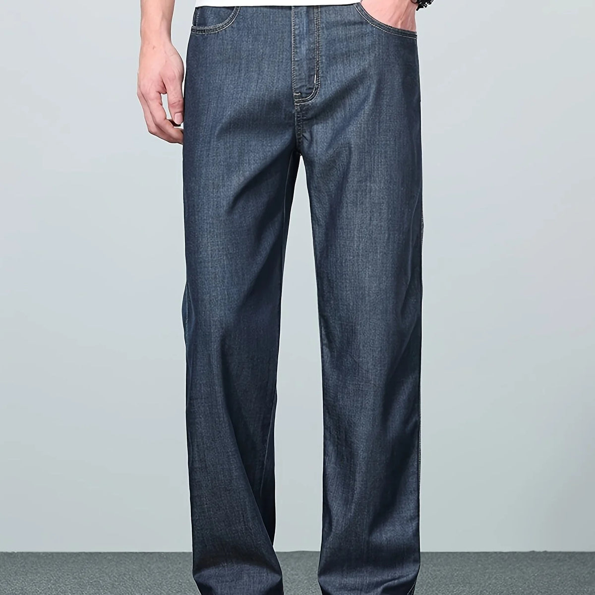 Men's blue black relaxed straight-leg jeans