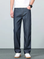 Men's blue relaxed straight-leg jeans