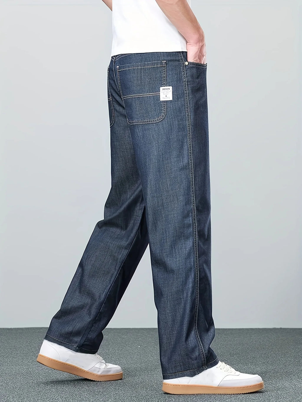 Men's blue relaxed straight-leg jeans