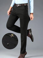 Men's navy modern straight-leg trousers