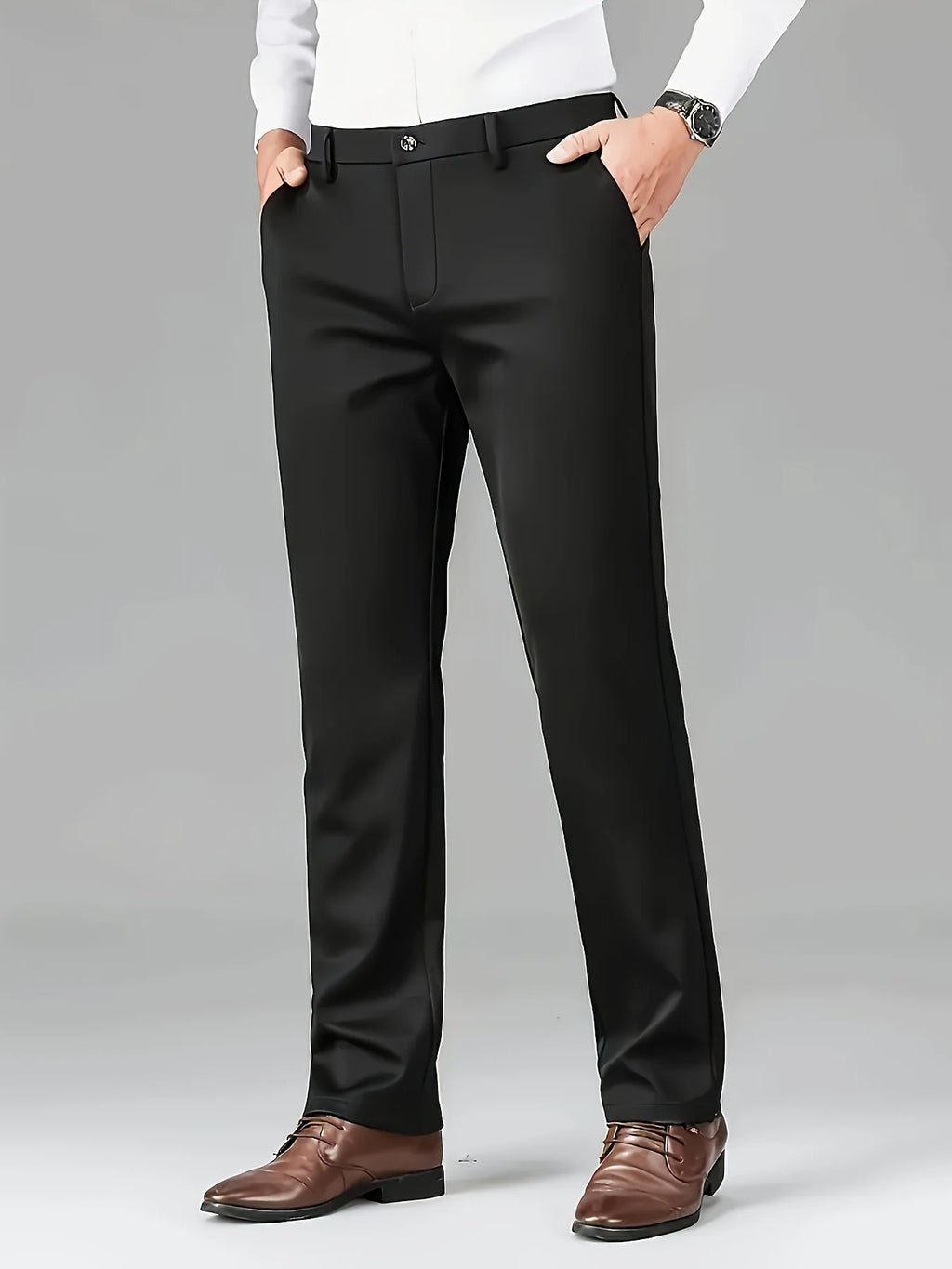 Men's dark grey modern straight-leg trousers