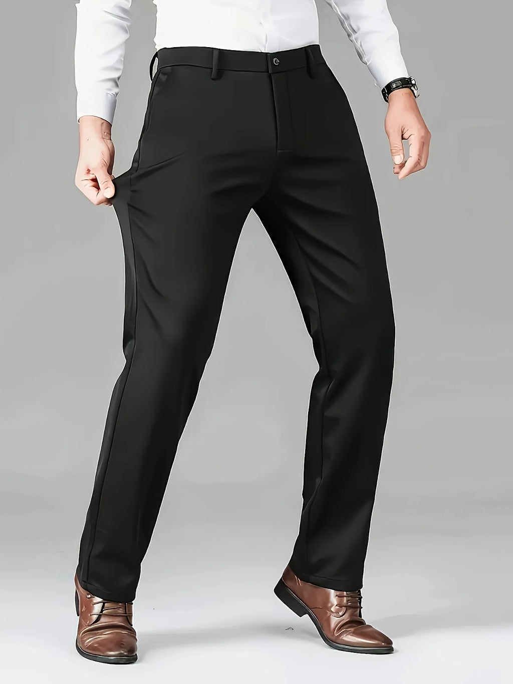Men's space black modern straight-leg trousers
