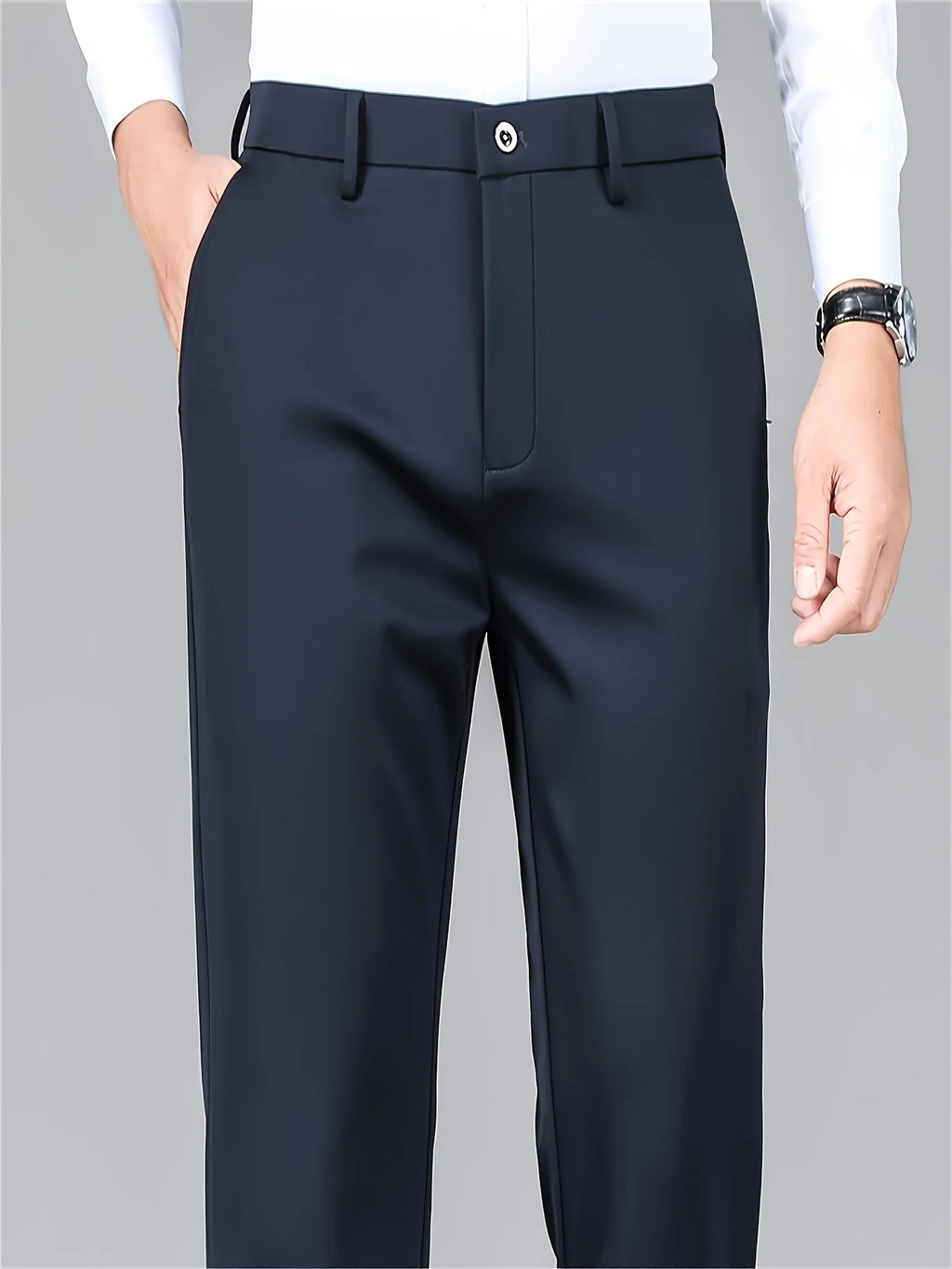 Men's navy modern straight-leg trousers