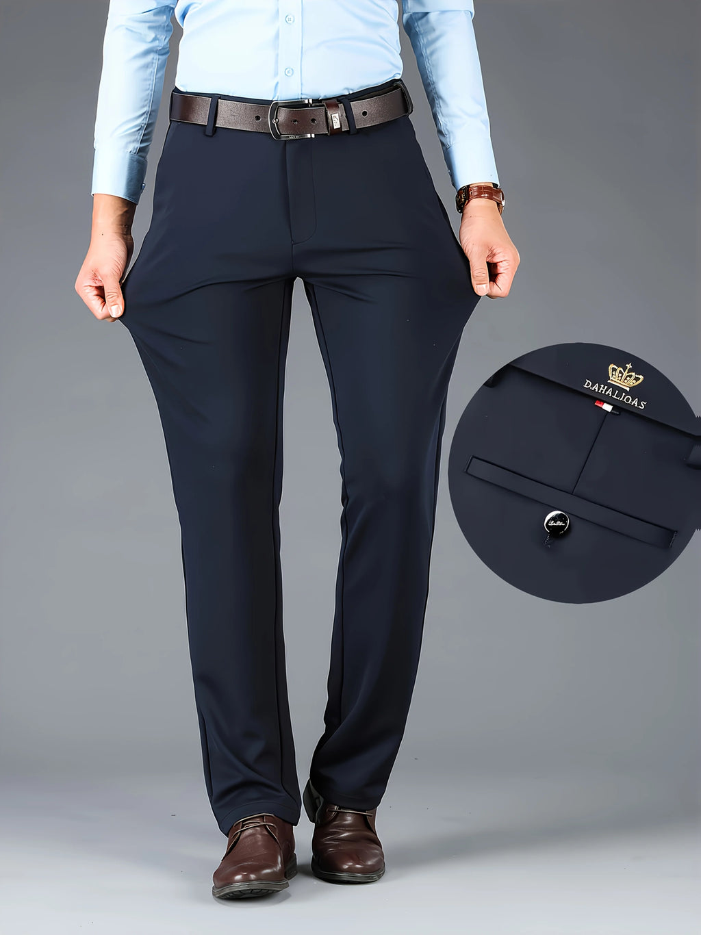 Men's dark grey modern straight-leg trousers