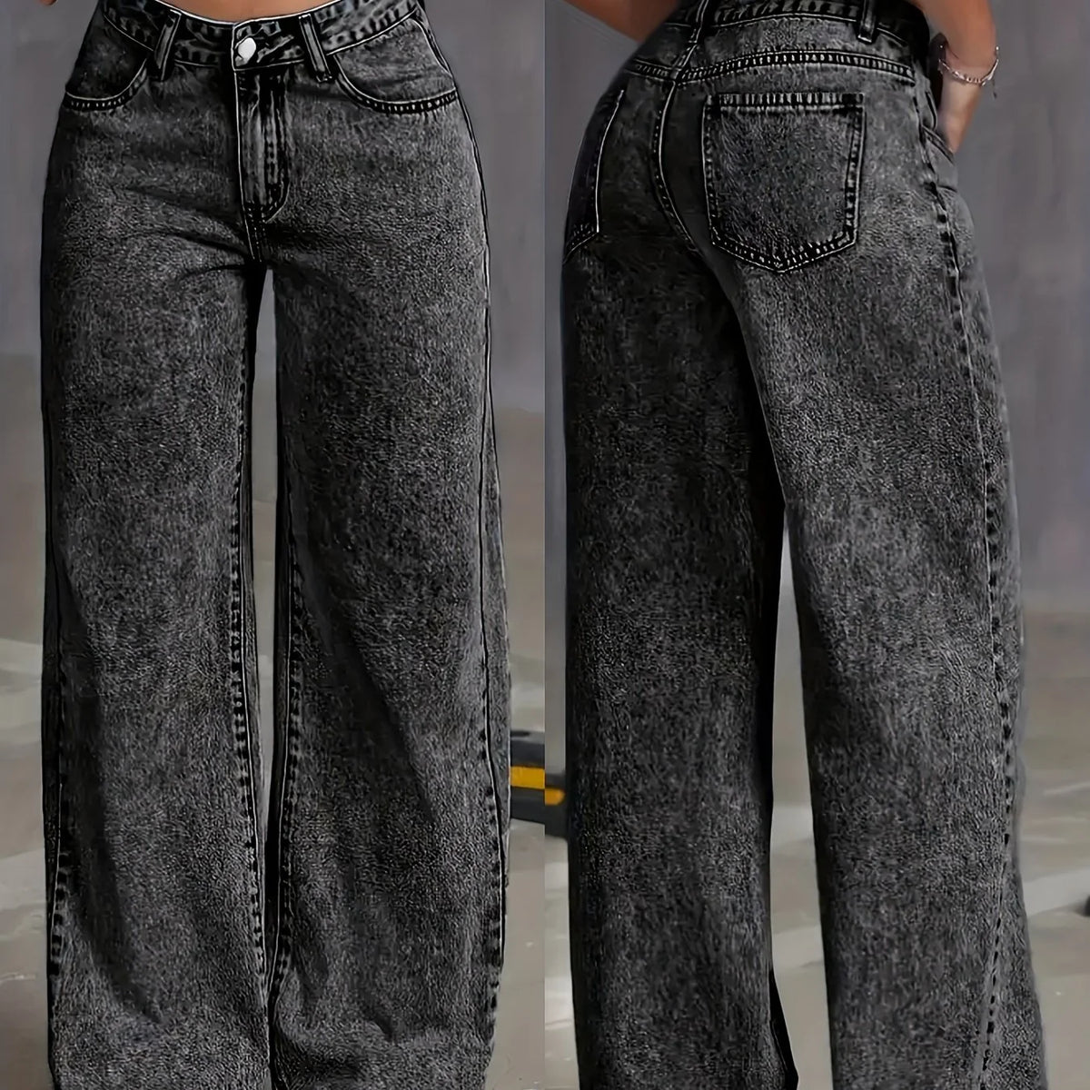 Women's black wide-leg straight jeans