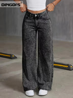 Women's black wide-leg straight jeans