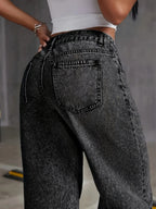 Women's black wide-leg straight jeans