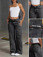 Women's black wide-leg straight jeans