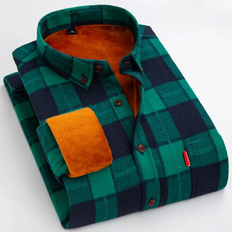 Men's green checked christmas overshirt for autumn and winter layering