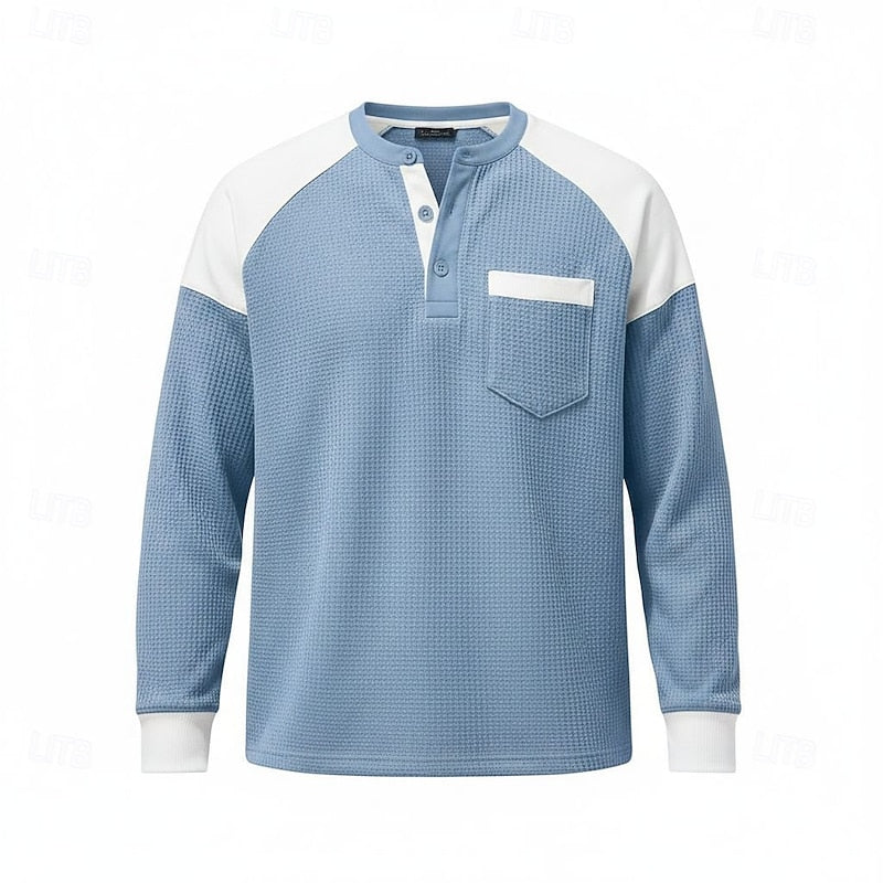 Men's light blue long sleeve henley top for the autumn and winter season