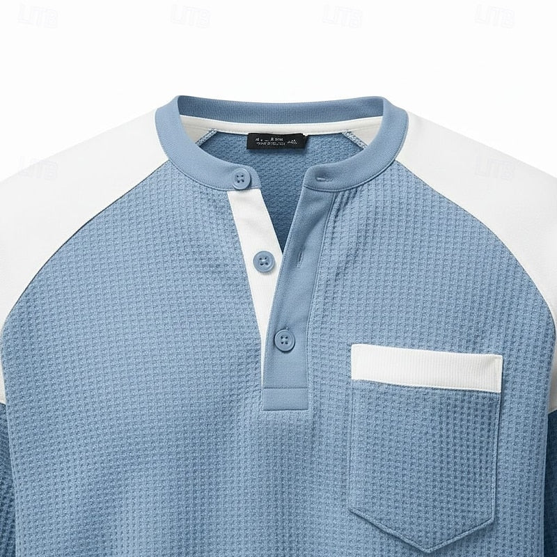 Men's light blue long sleeve henley top for the autumn and winter season