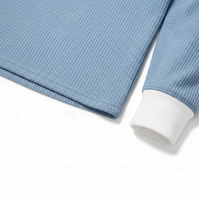 Men's light blue long sleeve henley top for the autumn and winter season