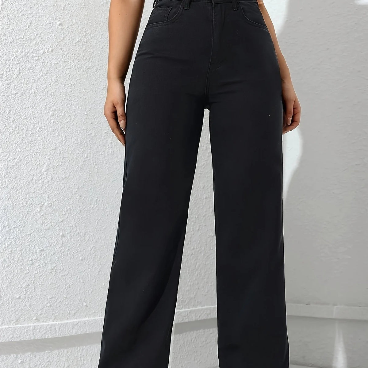 Women's black wide-leg trousers with high waistband