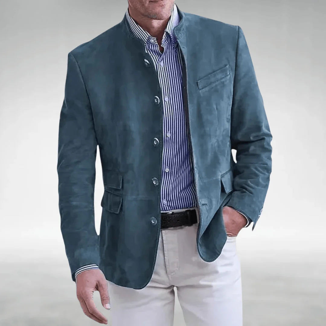 Men's blue brushed suede jacket for layering this autumn and winter