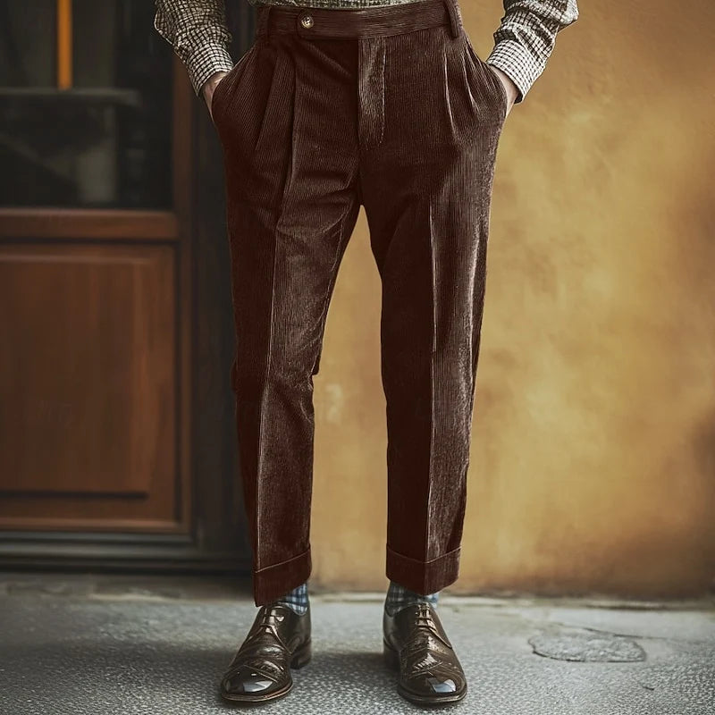 Men's coffee pleated gurkha trousers