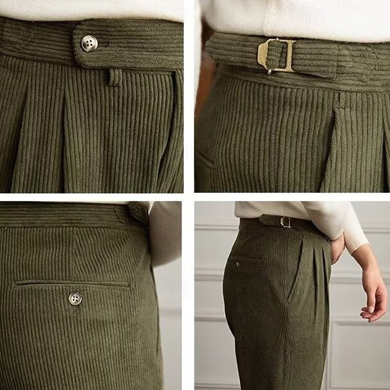 Men's coffee pleated gurkha trousers