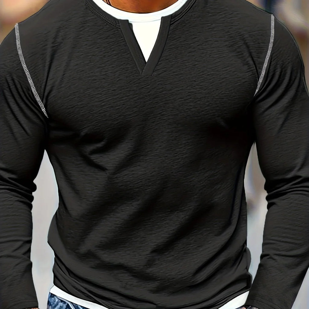 Men's black contrast-stitch henley shirt