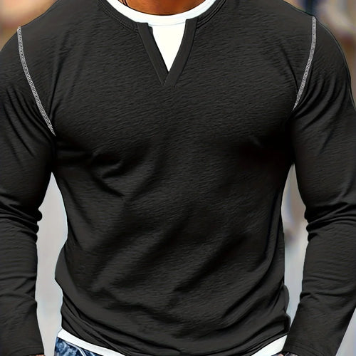 Men's black contrast-stitch henley shirt