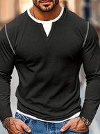 Men's black contrast-stitch henley shirt