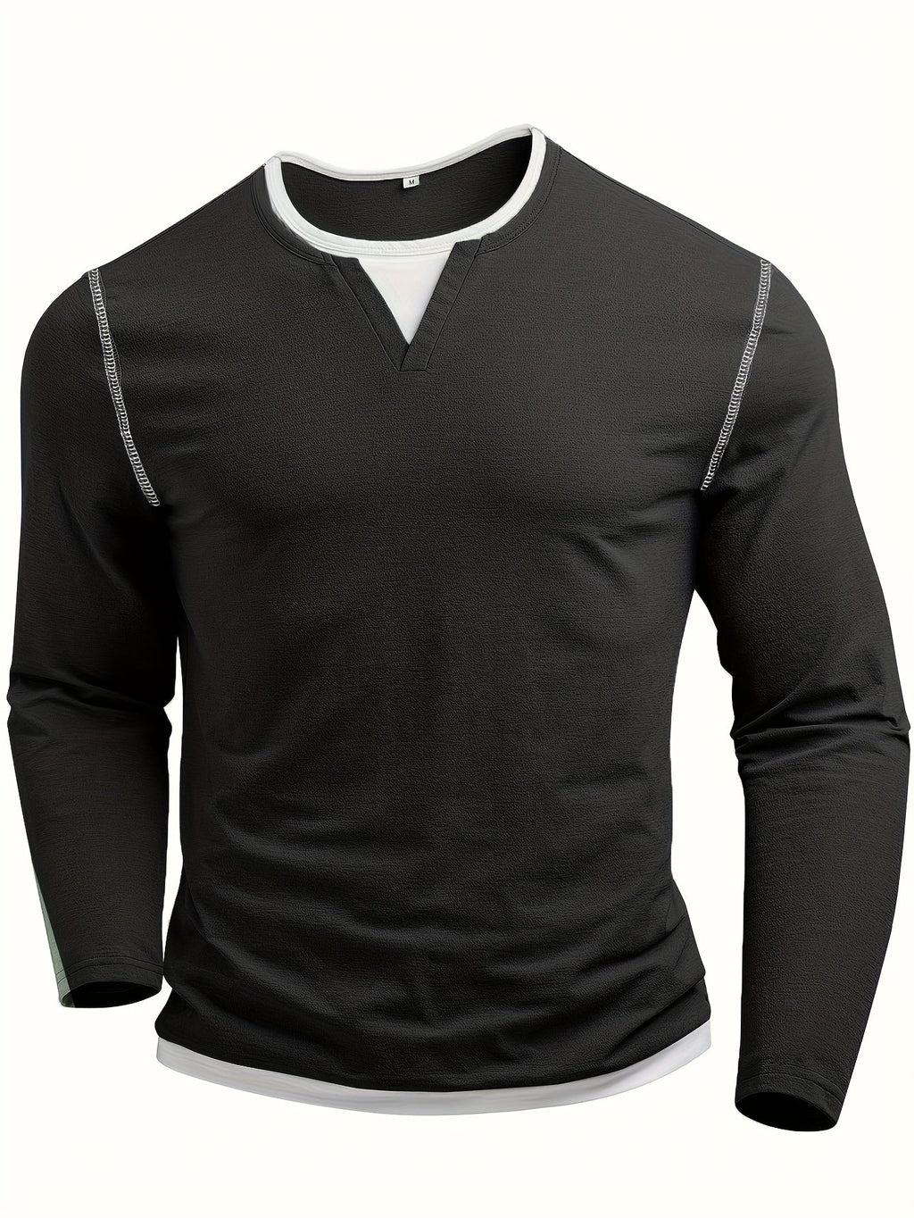Men's black contrast-stitch henley shirt