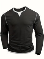 Men's black contrast-stitch henley shirt