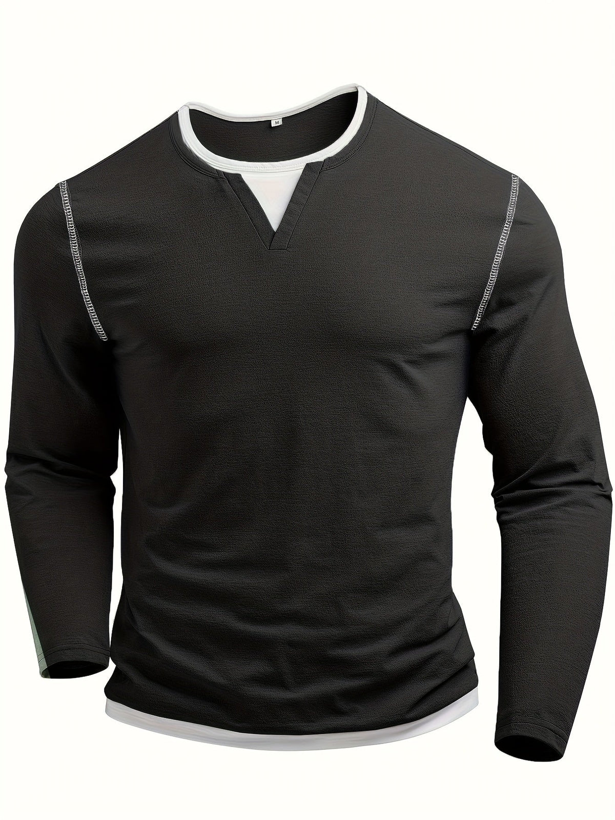 Men's black contrast-stitch henley shirt