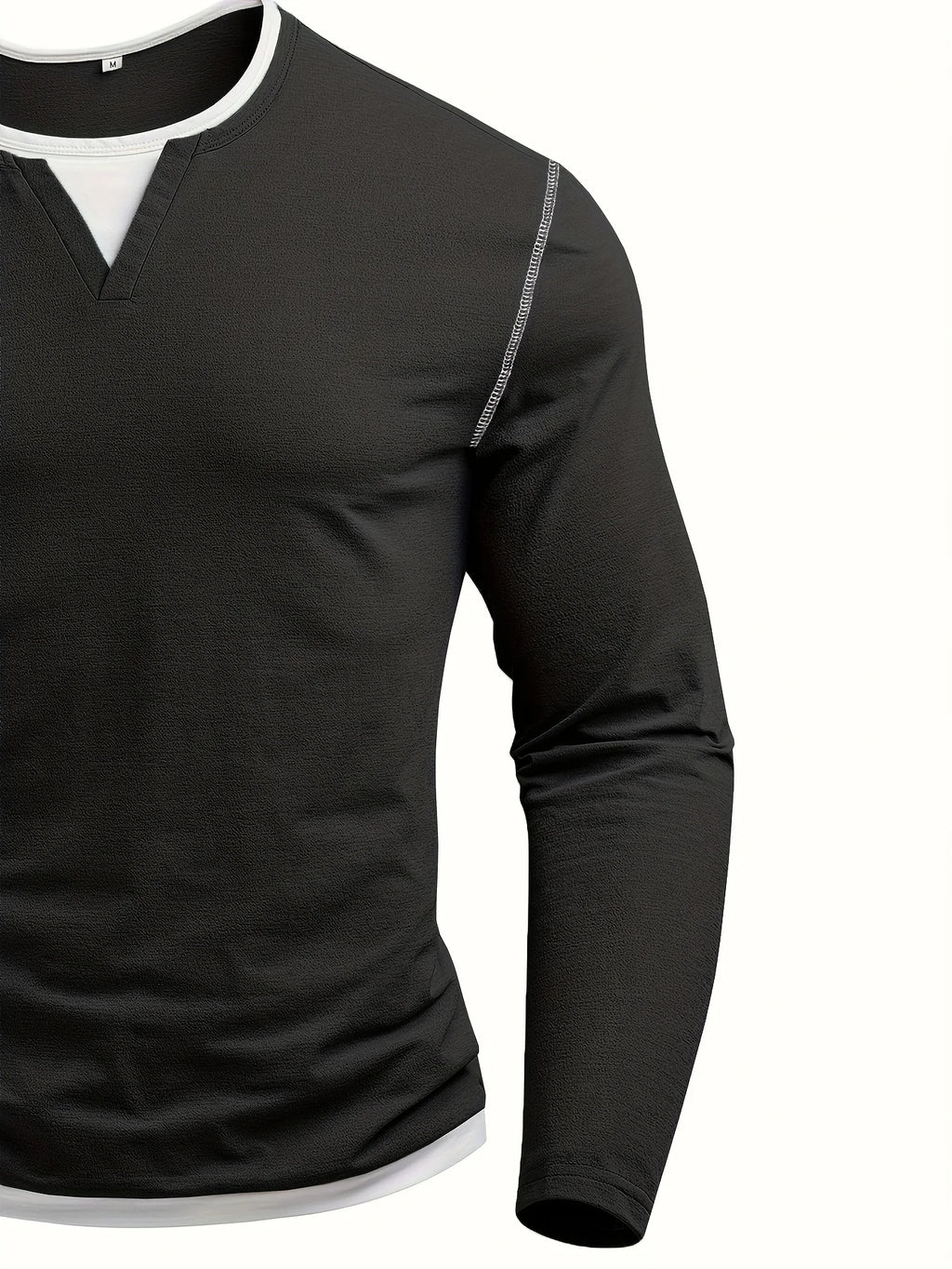 Men's black contrast-stitch henley shirt
