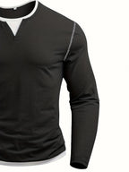 Men's black contrast-stitch henley shirt