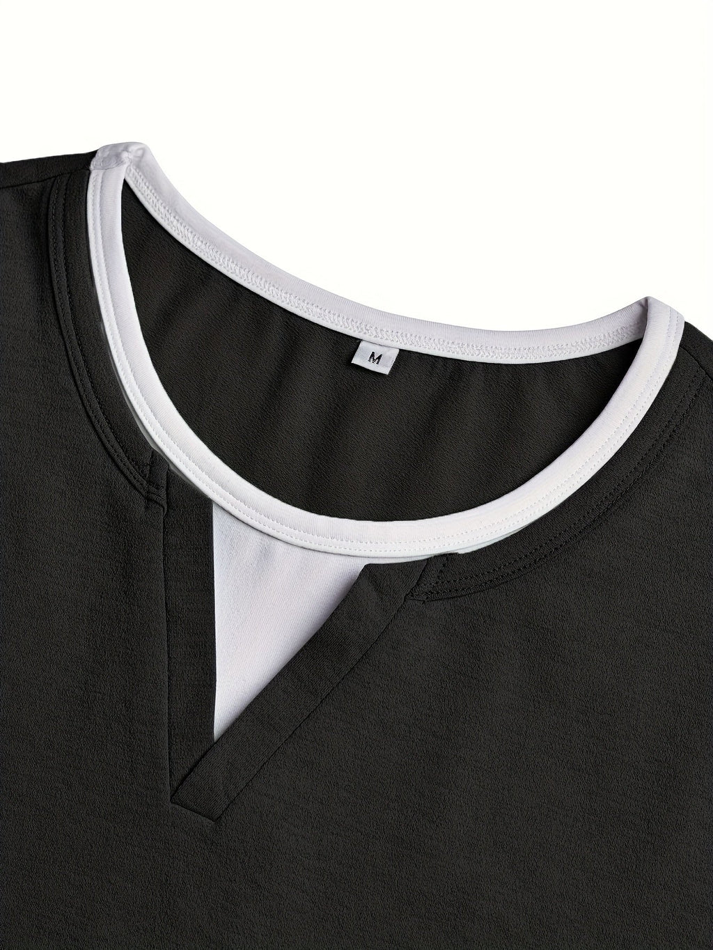 Men's black contrast-stitch henley shirt