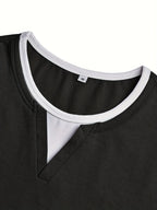Men's black contrast-stitch henley shirt
