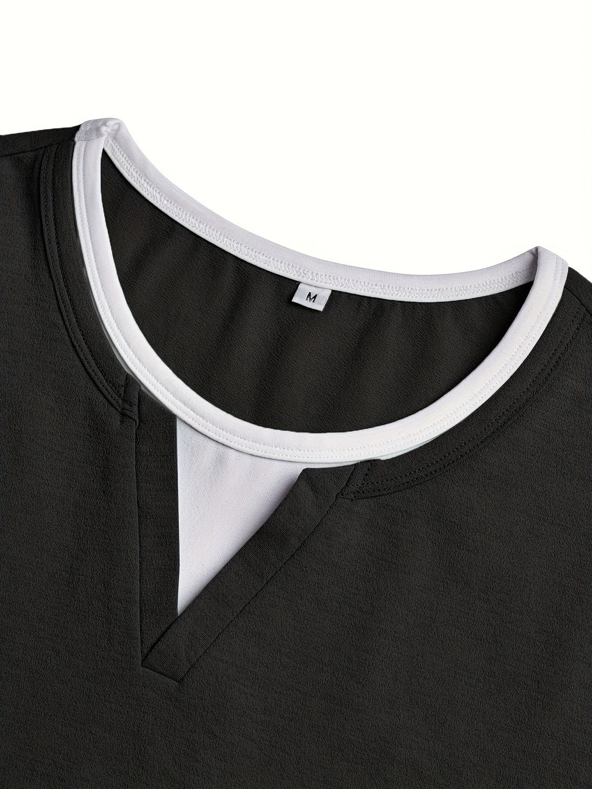 Men's black contrast-stitch henley shirt