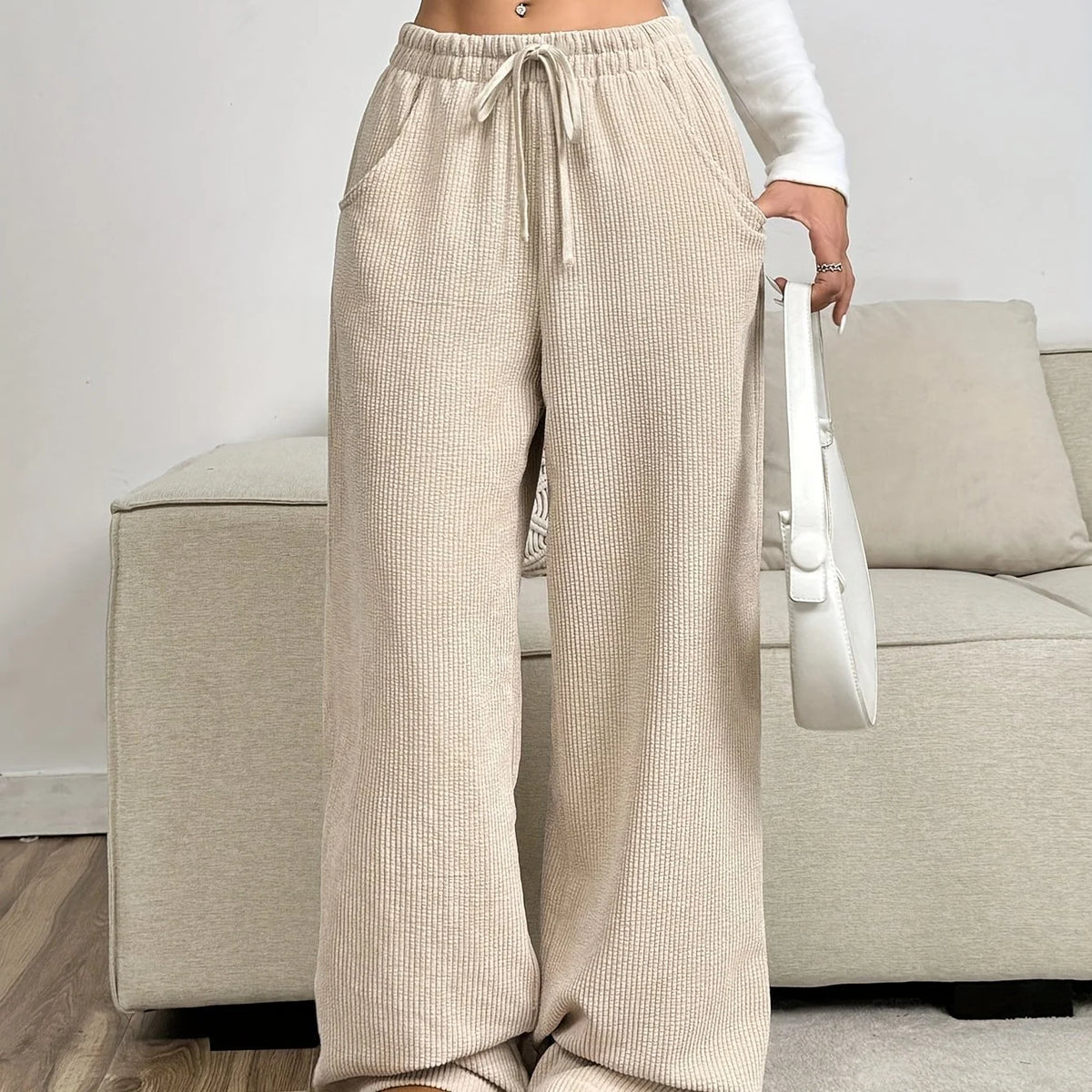 Women's apricot easy wide-leg trousers
