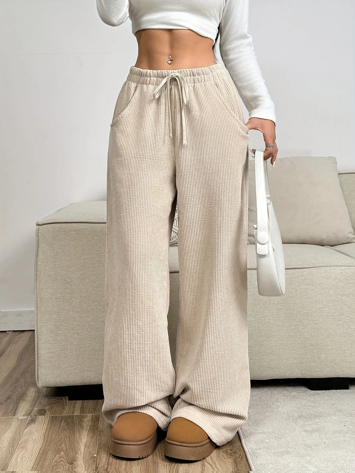 Women's apricot easy wide-leg trousers