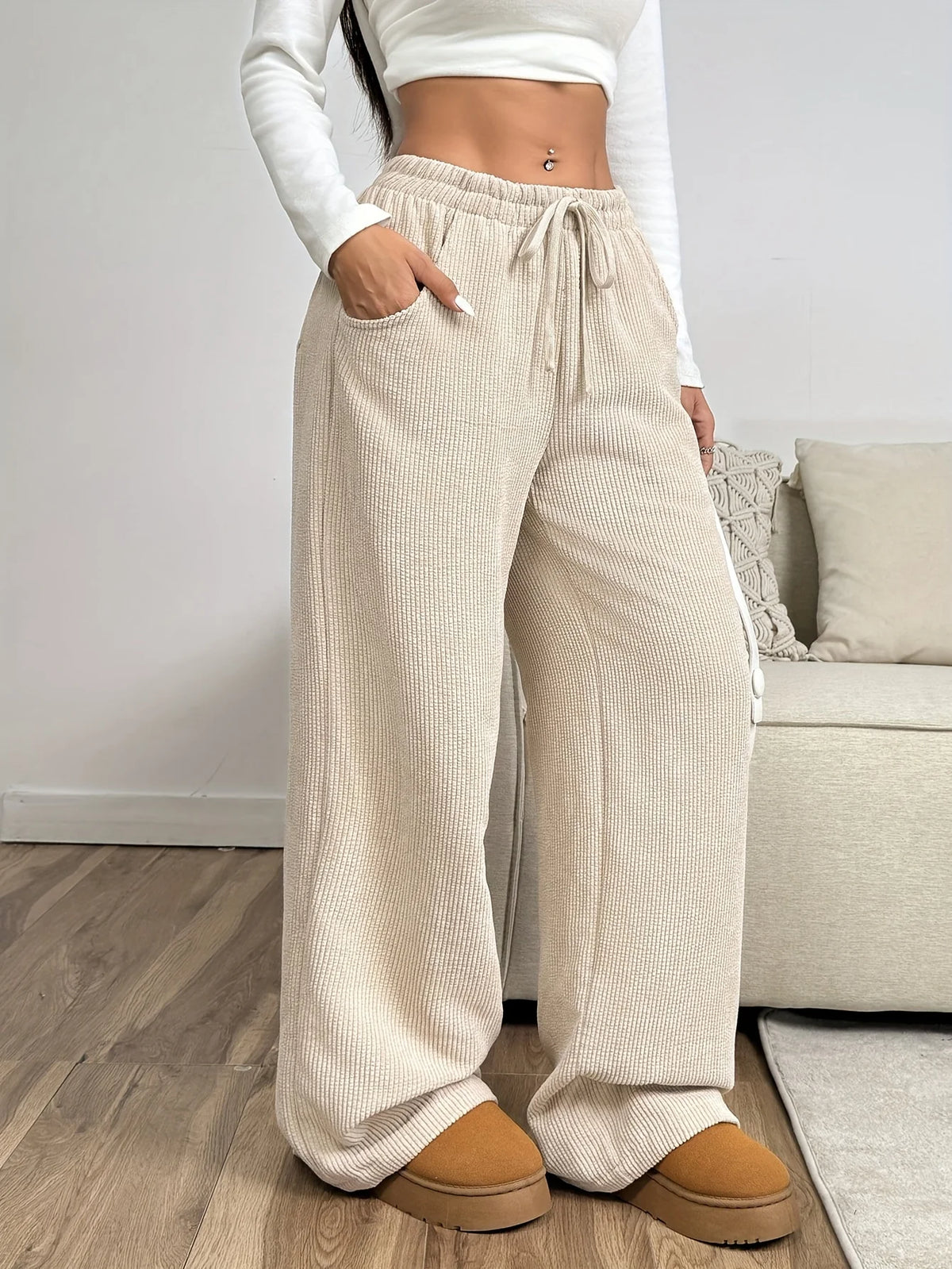 Women's apricot easy wide-leg trousers