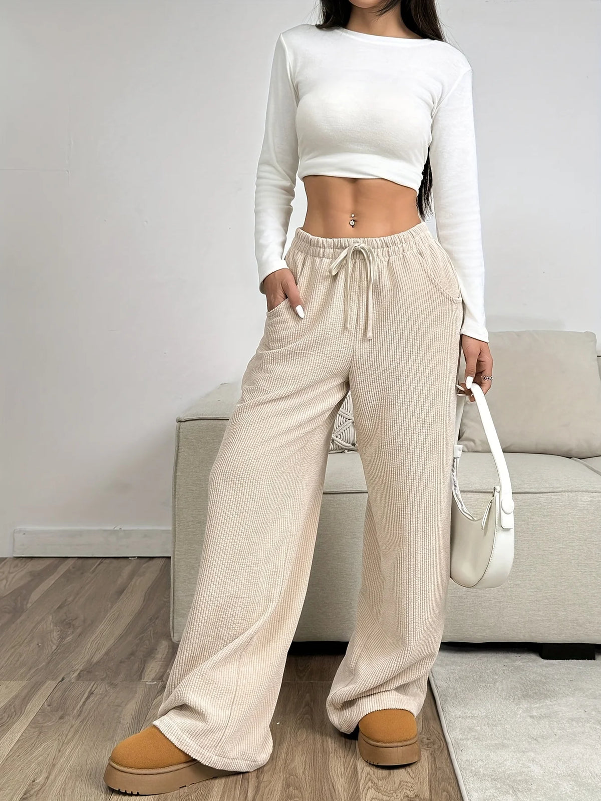 Women's apricot easy wide-leg trousers