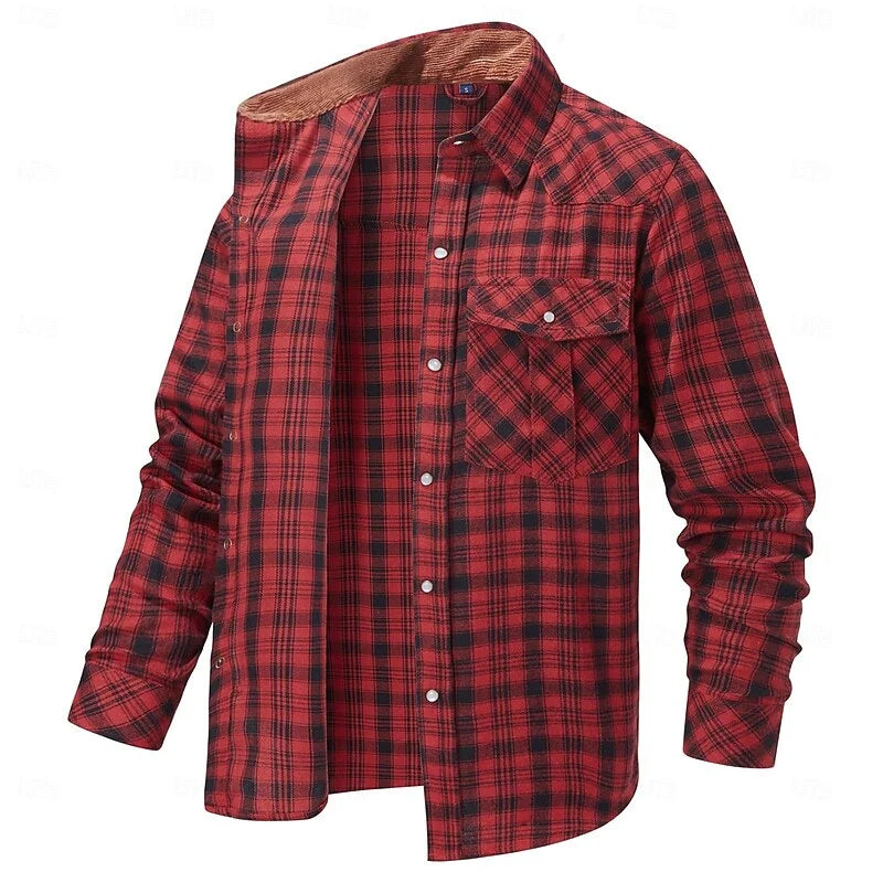 Men's red rugged checked overshirt