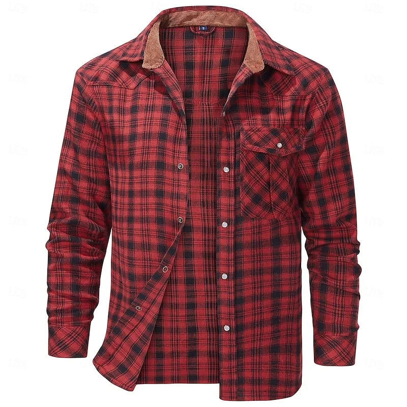 Men's khaki rugged checked overshirt